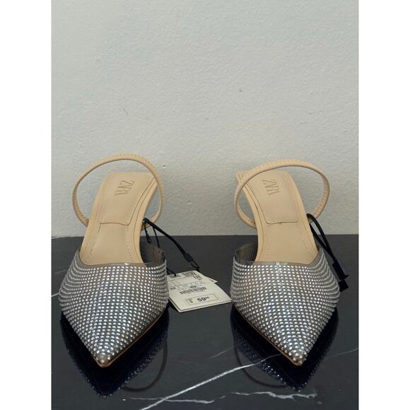 Zara Rhinestone Mesh Slingback Kitten Heels - Picture 2 of 13